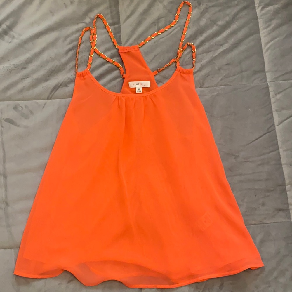 Neon orange top with chain straps